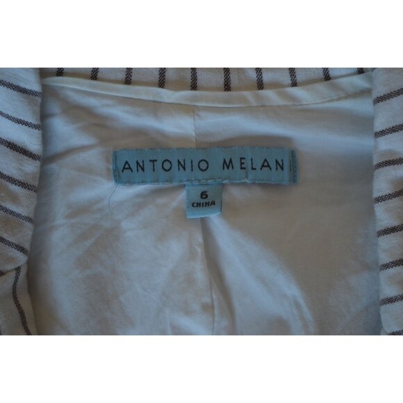 Antonio Melani Linen Blend White Pinstriped Blazer Womens Size 6 Business Casual - Picture 3 of 6